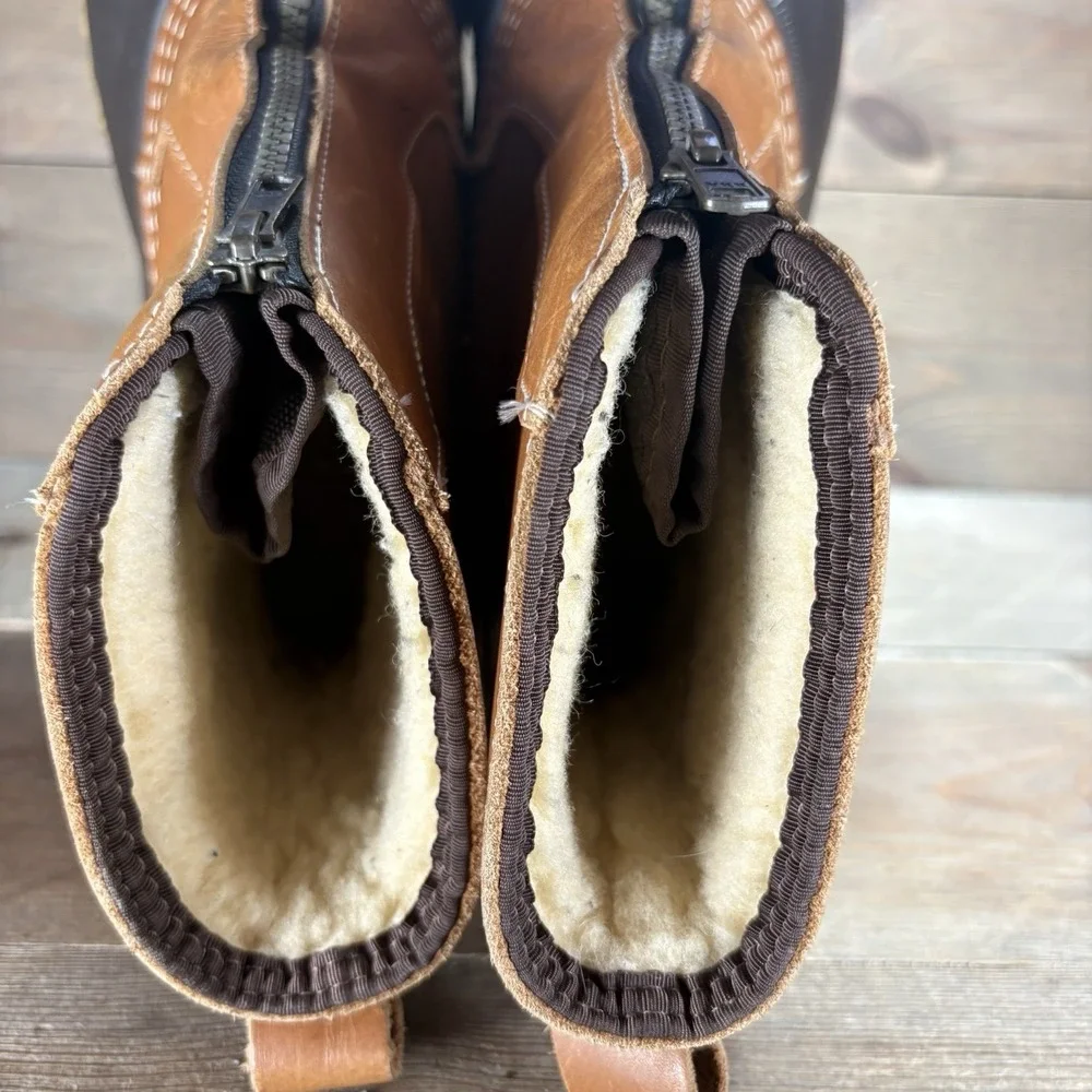 ll bean duck boots mens 9 shoes brown sherpa lined zip up winter snow rain